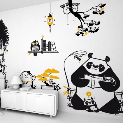 panda kids wall decals, baby nursery wall mural, wall art