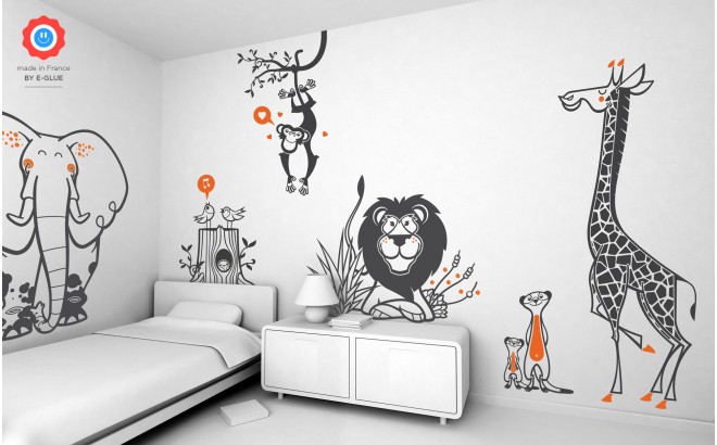 vinilos infantiles selva - jirafa, elefante, mono, leon