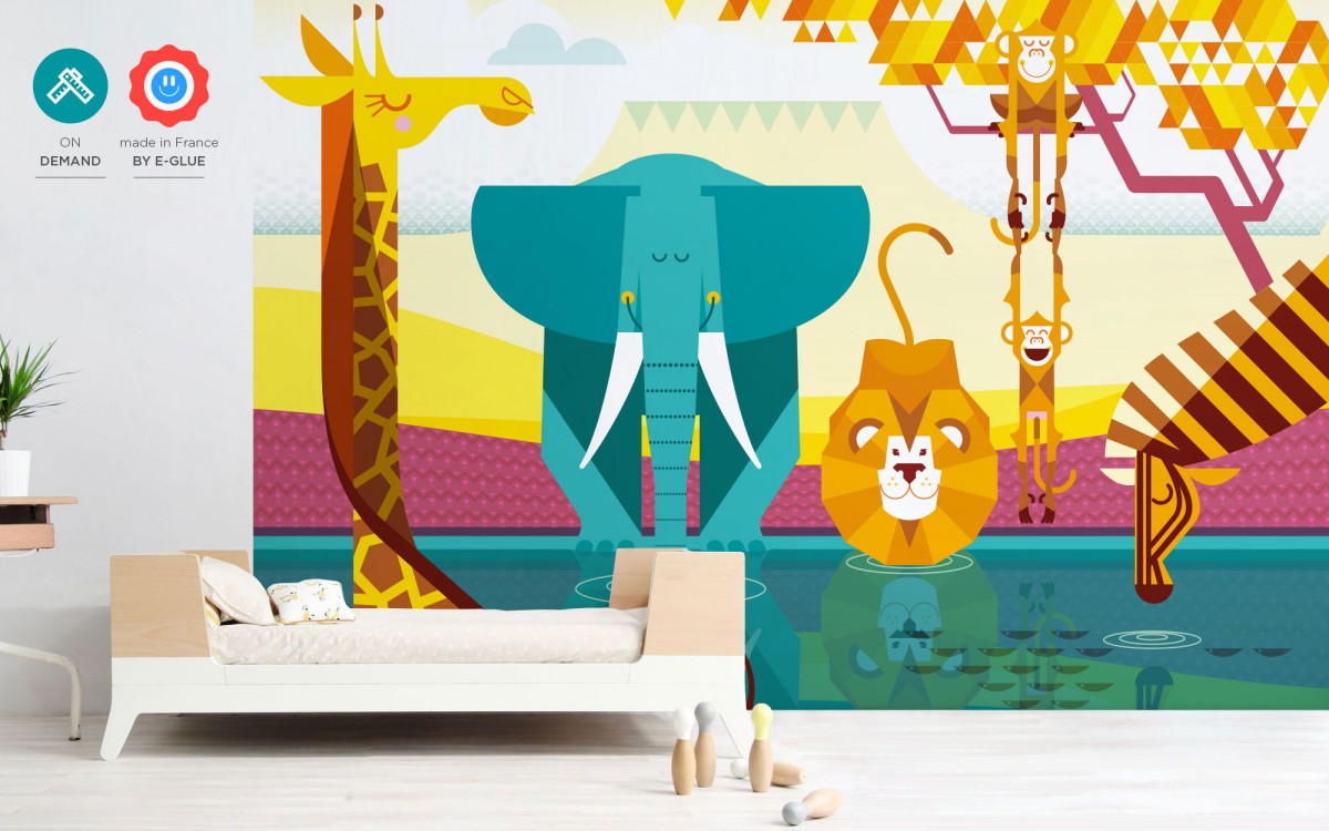 papier peint enfant savane sur mesure