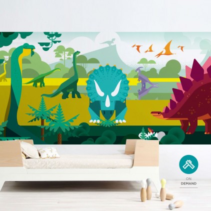 mural infantil panorámico dinosaurios para habitaciones infantiles niños