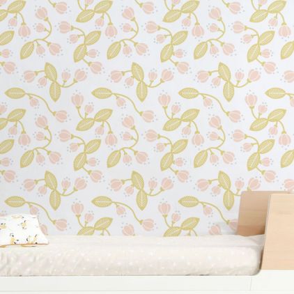 pastel floral wallpaper for kids room, girls room or baby nursery