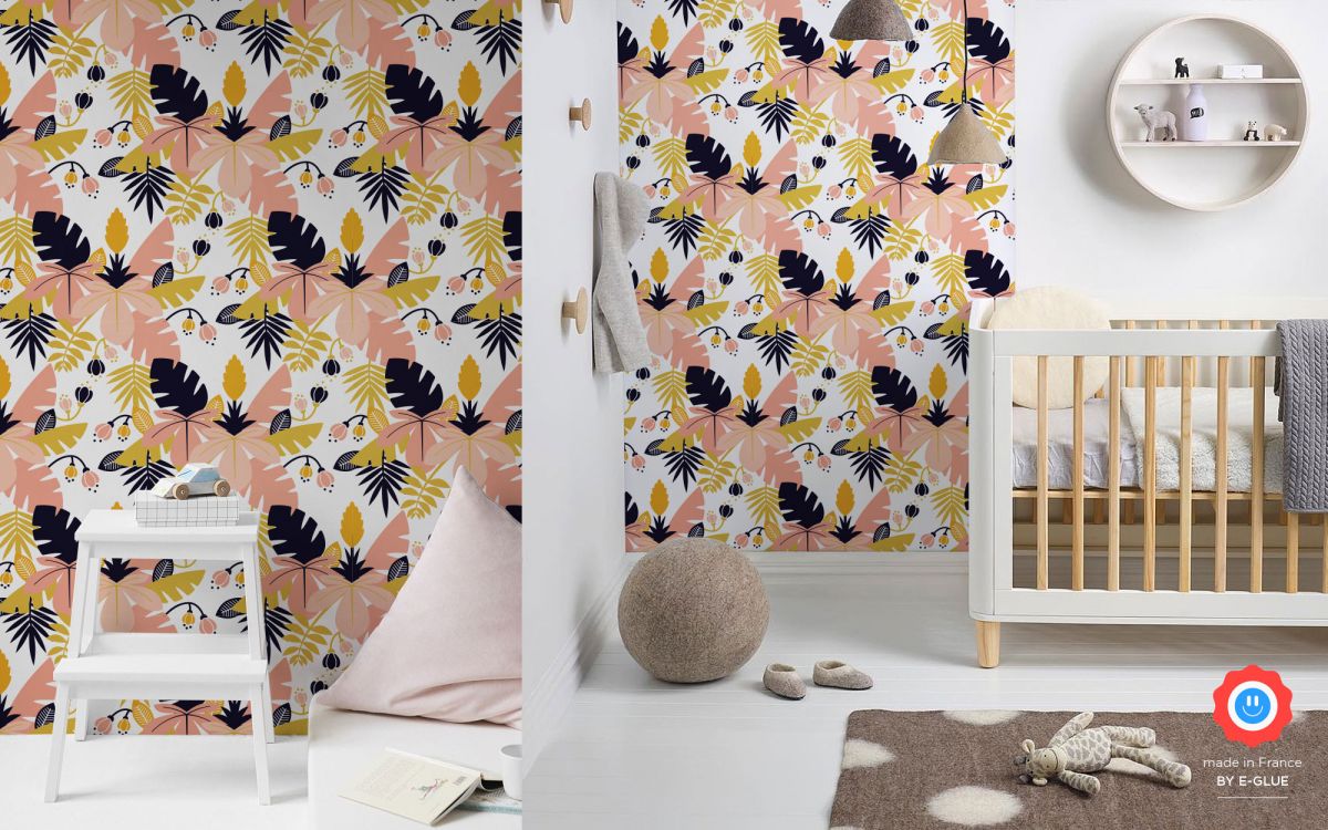 papier peint jungle tropical fille - rose