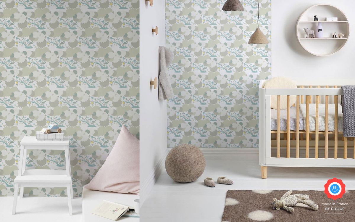 papel pintado pájaros niños o bebés - azul