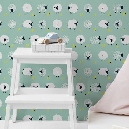 papier peint mouton bleu menthe pour chambre bébé ou chambre garçon