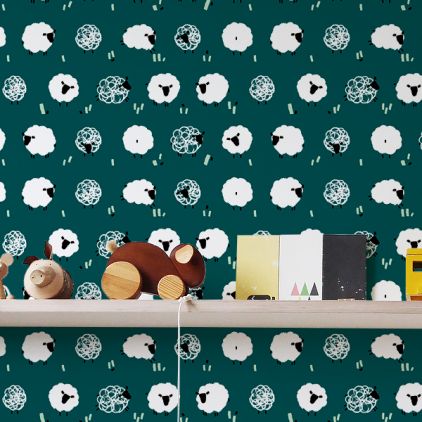 papel pintado infantil bebé azul pato con ovejas lindas para habitaciones infantiles bebés