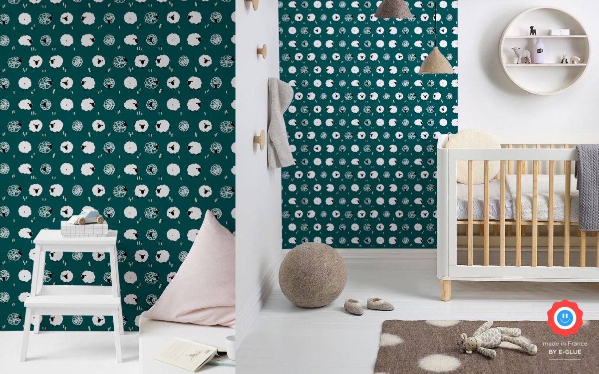sheep nursery wallpaper - peacock blue