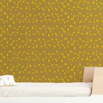 beautiful mustard and yellow graphic wallpaper for modern kids room