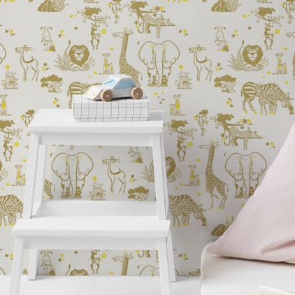 papel pintado infantil con lindos animales de la selva mostaza y amarillo para habitaciones infantiles bebés