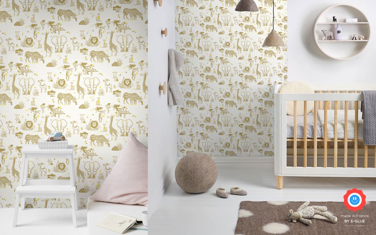 savanna animals kids wallpaper - mustard