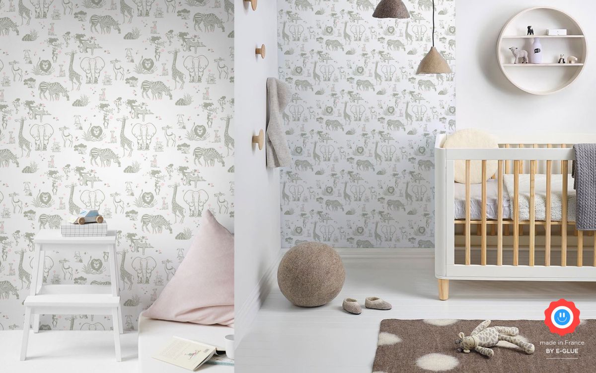 safari animals kids wallpaper - taupe