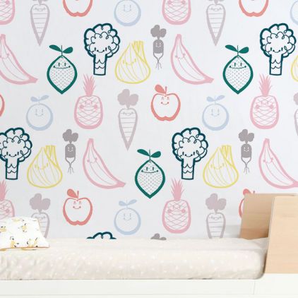 papier peints bébé fruits et légumes, décoration murale chambre enfant