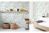 joli papier peint enfant animaux de la jungle gris vert et bleu pour chambre enfant garçon