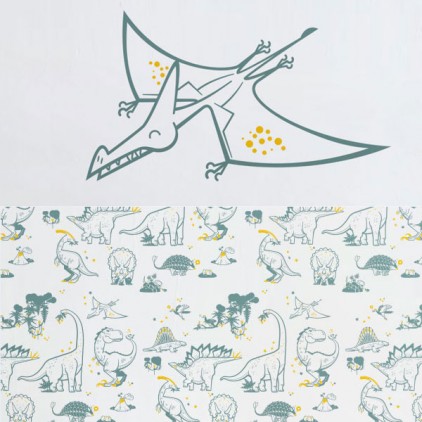 blue dinosaur wallpaper and pterodactyl wall stickers for kids room, boys room