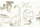 papier peint dinosaure taupe et vert pour chambre garçon contemporaine