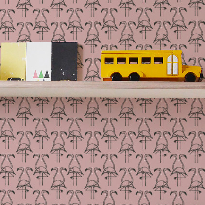 old pink flamingo wallpaper for kids room, girls room