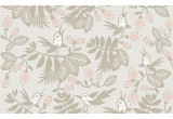 papier peint enfant oiseaux fleurs gris rose pour chambre bébé fille