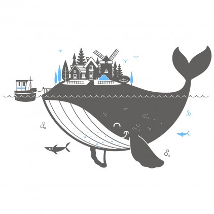 XL whale island ocean kids wall decal