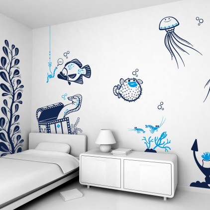 underwater world theme kids wall decals pack
