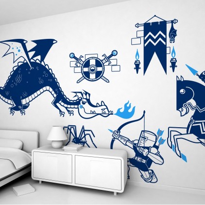 knights and dragons theme kids wall decals pack